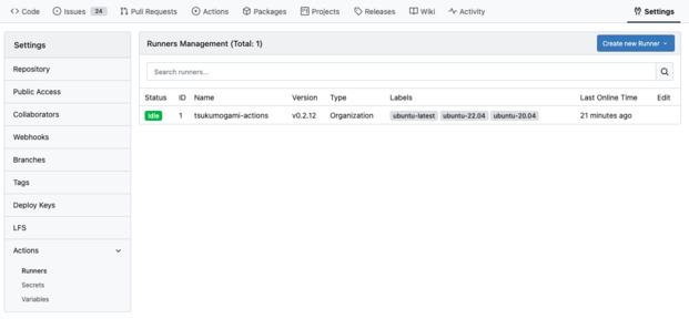 The runners settings page