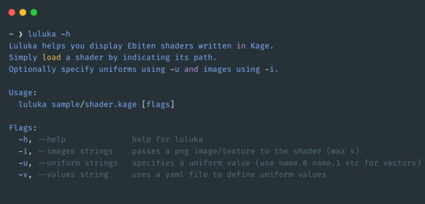 The luluka -h output