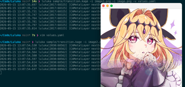 Luluka showing a basic shader