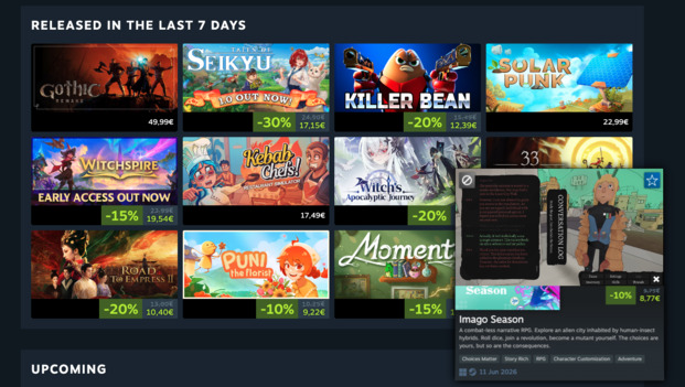Steam's new personal calendar past 7 days section
