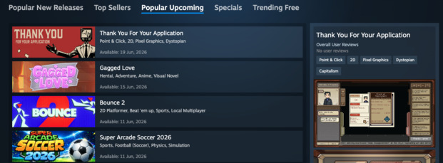 Steam's new popular upcoming page