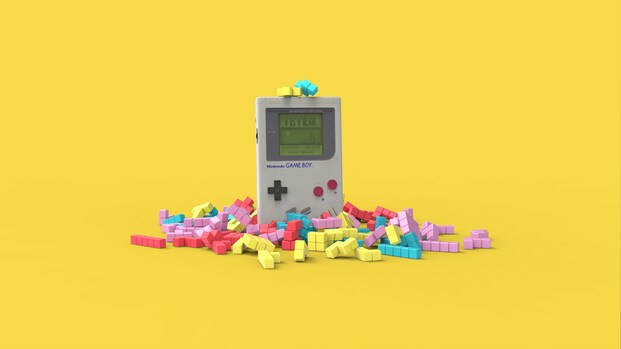A gameboy and Tetrominos